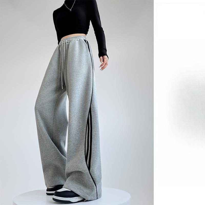 

Весенние и осенние обтягивающие повседневные спортивные брюки, прямые полосатые широкие брюки, женские брюки XL