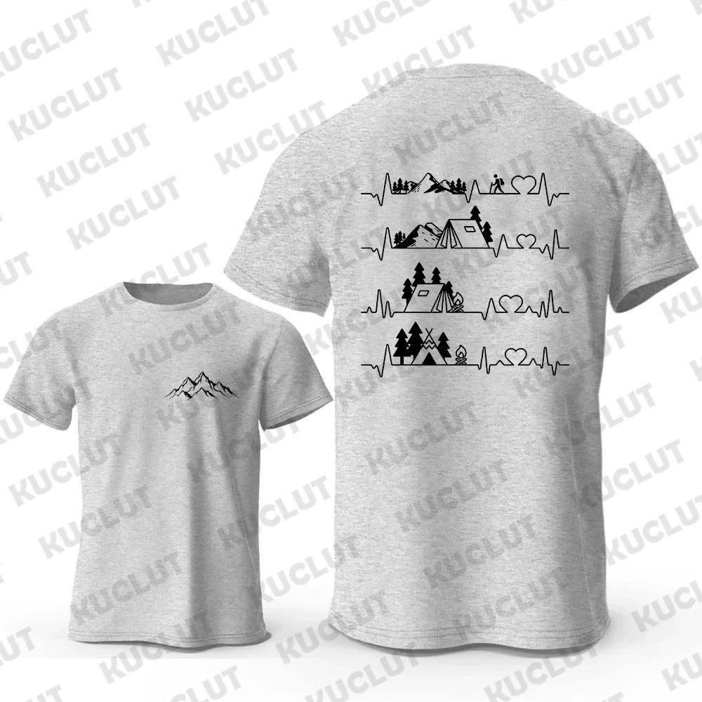 Men's T-shirts Oversized Y2k Clothes Tops Casual Streetwear Camping Outdoor Two Sided Print Camper Hiking Graphic Mountain Tees