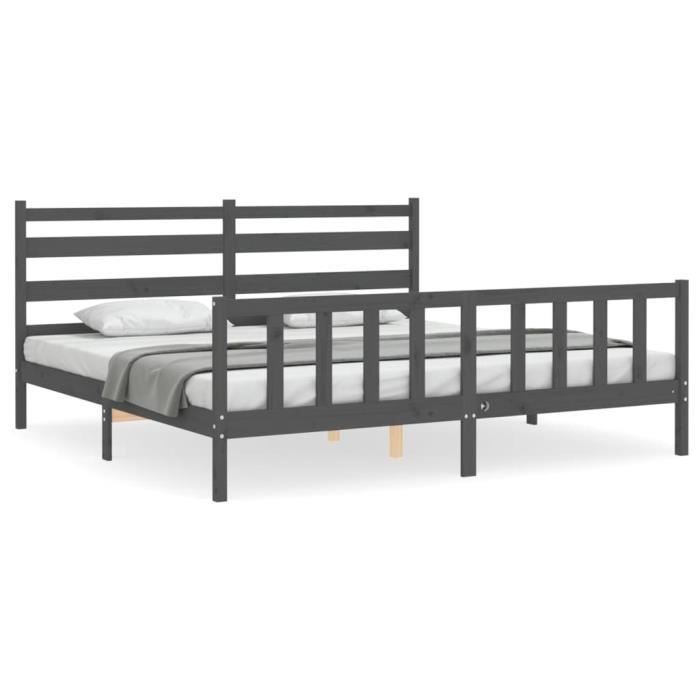 VidaXL Cadre de lit avec tête de lit gris 200x200 cm bois massif 3192058