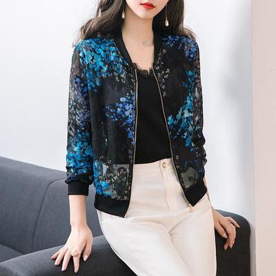 Kleiner Duft Kurzer Damenmantel Bedruckte Baseballuniform Sommer Neu Übergröße Lockere Jacke Strickjacke Chiffon Sonnenschutzkleidung