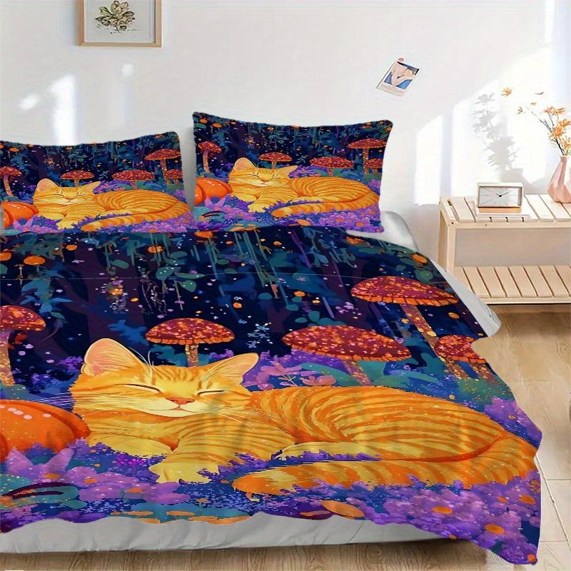 

3pcs Mushroom Forest Bedding Set, Suitable for Bedroom Decoration, (Includes 1 Duvet Cover And 2 Pillowcases, Quilt Not Included) yy250822163 135x200cm