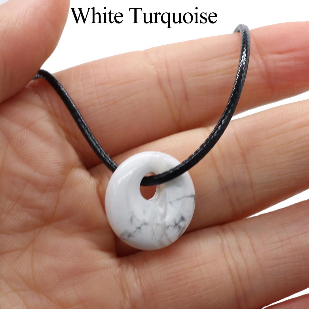 1 st, Halsband av natursten, Mode Handgjort Runt Hänge med Läderrem Kedjehalsband för Kvinnor Män Vardagsbruk Smycken Gåvor 18mm