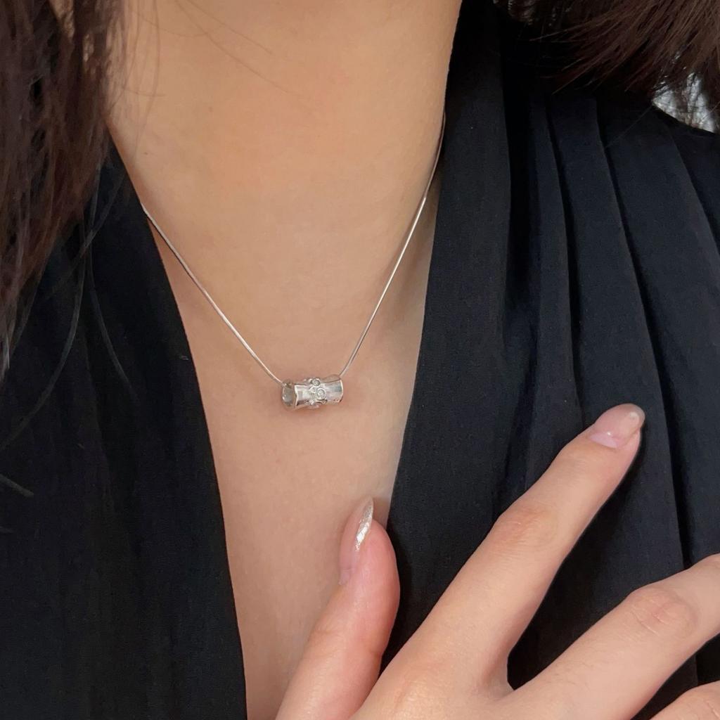 S925 Sterling Silver New Brushed Diamond Small Waist Necklace Women's Design and Premium Pendant Sweater Chain