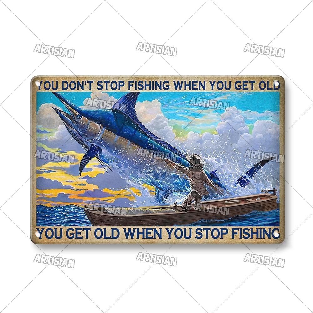 Artisian Fishing Metal Sign Sport Tin Plaque Lure Bait Decorative Poster Wall Decor Garage Bar Pub Club Hotel Cafe Kitchen Home