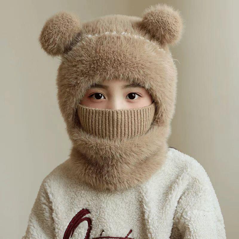 Children's Wool Knit Hooded Scarf with Windproof Ear Protection for Autumn and Winter