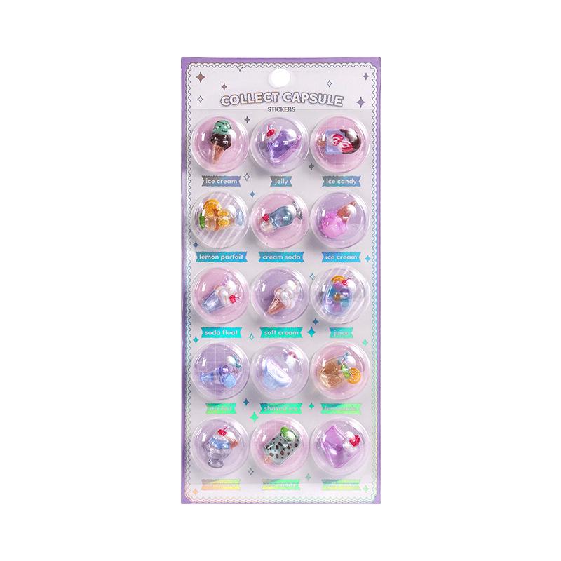 3 Pcs/6 Pcs Random 3D Creative Space Food Cartoon Round Relief Stickers Scrapbooking Diy Journal Cute Stationery Sticker