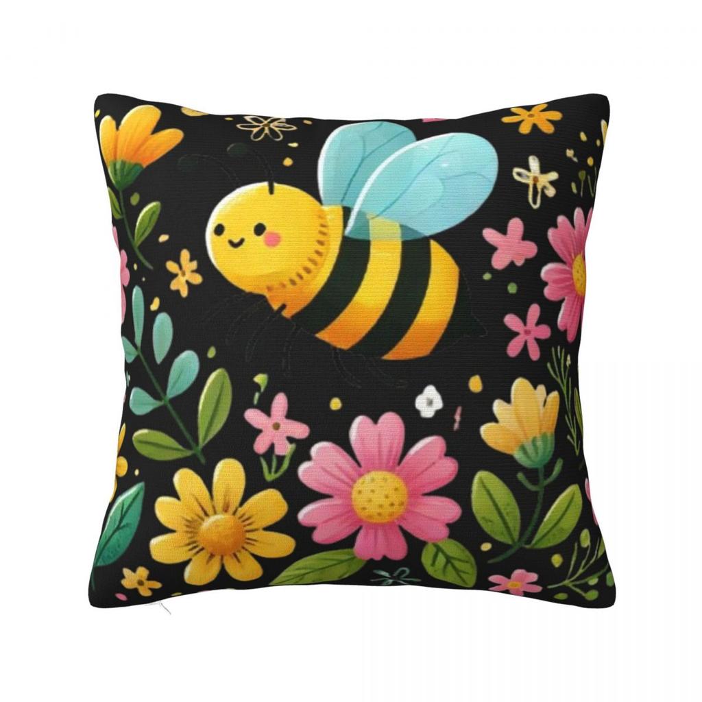 Bee And Flowers Square Pillowcase Cushion Cover Pillow Case Throw Pillow Cover for Home Sofa Living Room
