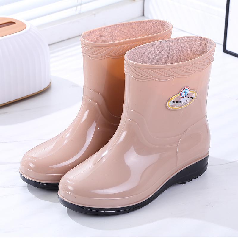 Women's Mid-Calf Fleece-Lined Non-Slip Rain Boots - Warm, Fashionable, Wear-Resistant Rubber Water Shoes