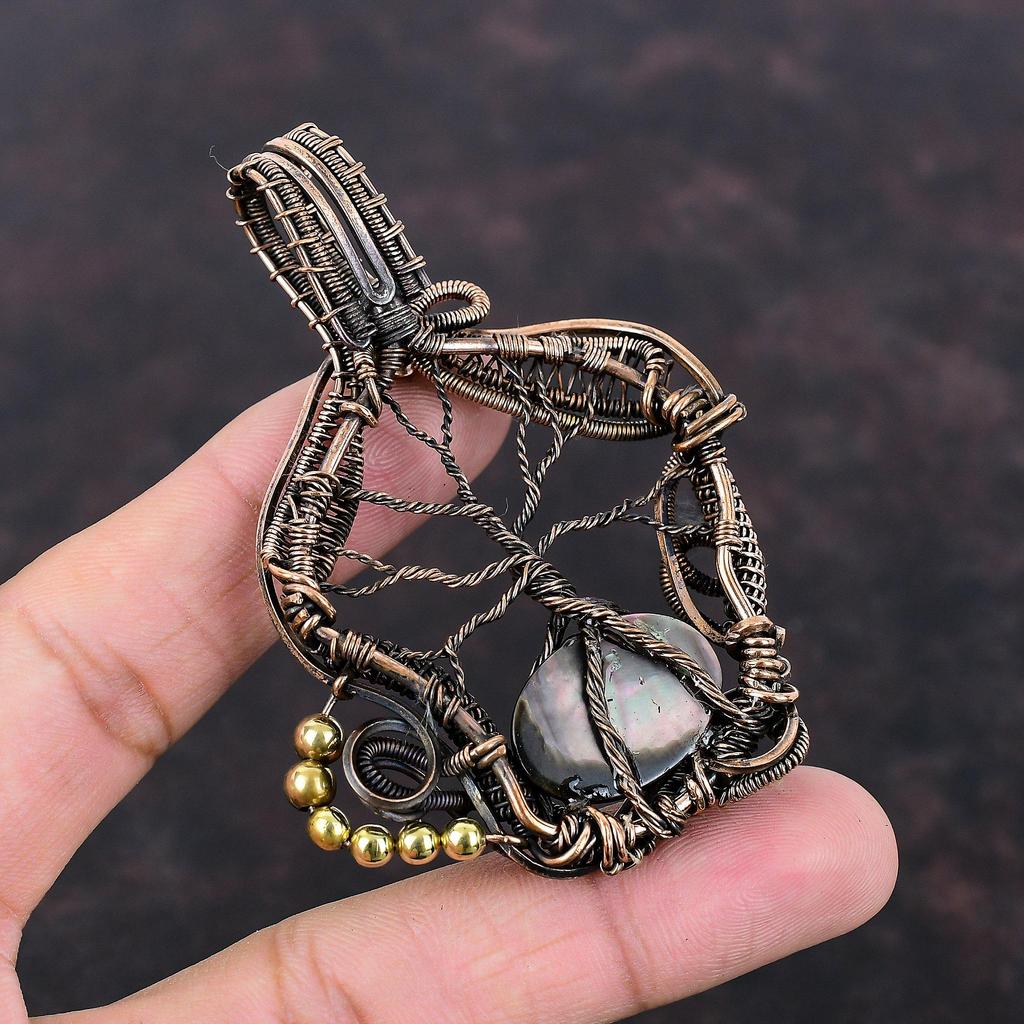 Tree Of Life Mother Of Pearl Pendant Copper Wire Wrapped Gemstone Pendant Handmade Pendants Copper Jewelry Ethnic Style Pendant Gift For Him