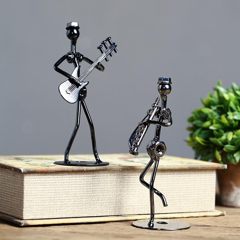 8Pcs Musician Guitar Player Metal Statue Musical Instrument Iron Art Collectible Figurine Home Cafe Office Book Shelf Room Decor