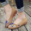 Women Ladies Casual Floral Round Toe Wegdes Embroider Loafers Canvas Shoes