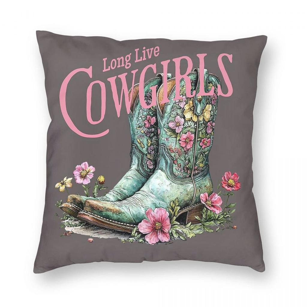 Long Live Cowgirls Boots Square Pillowcase Polyester Linen Velvet Printed Zip Decor Car Cushion Cover