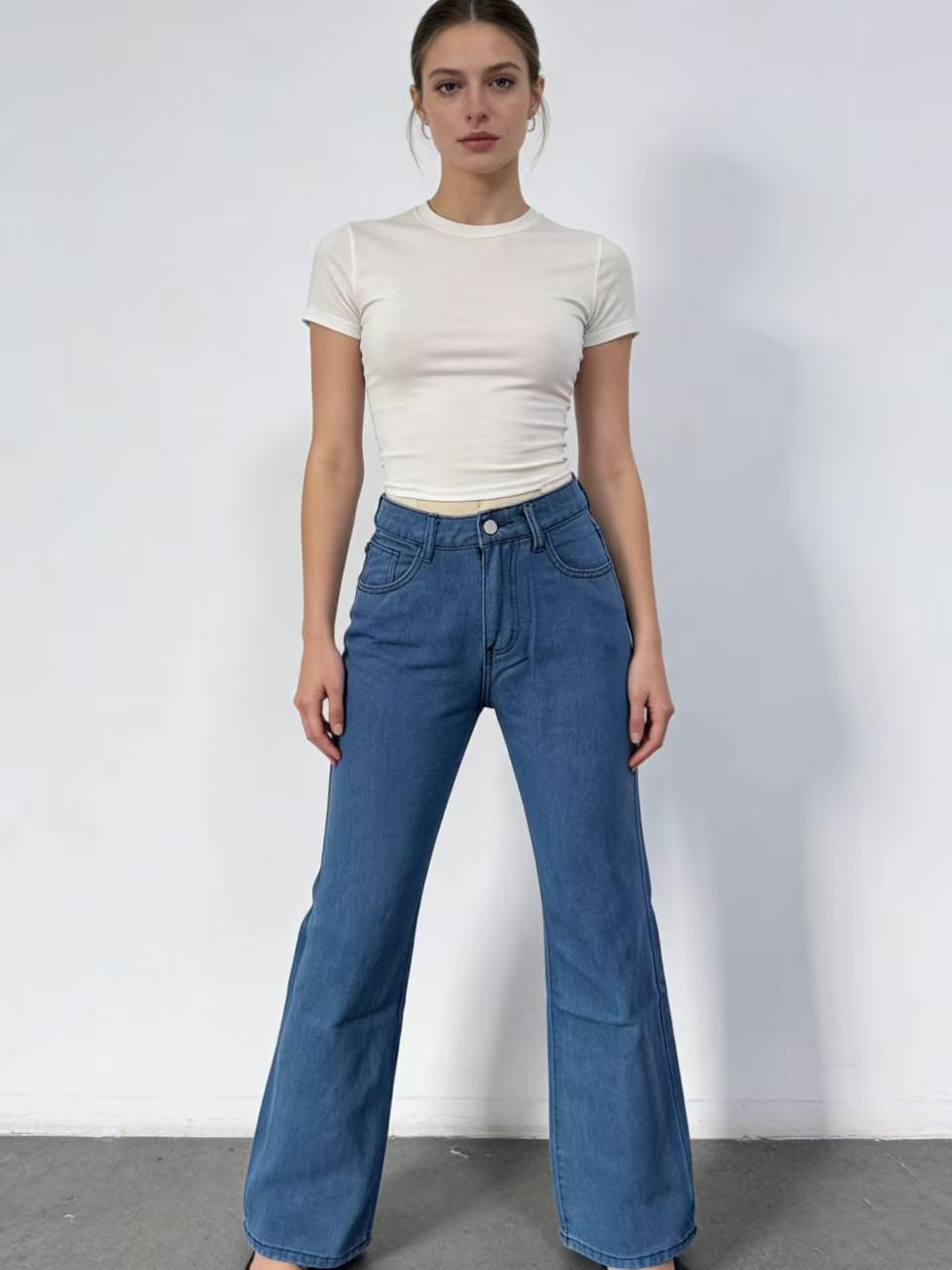 

High-Waisted Butterfly Print Wide-Leg Women s Jeans XXL темно-синий
