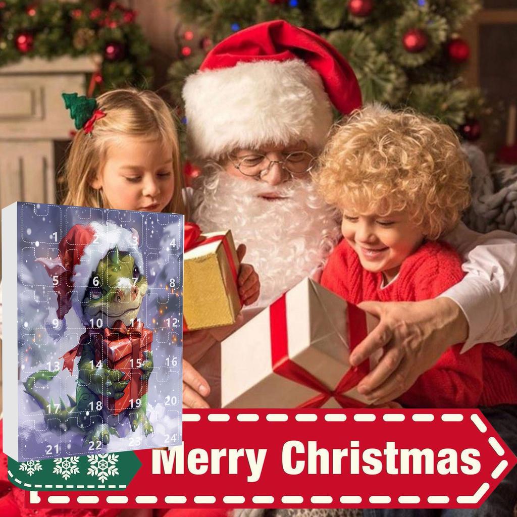 2D Advent Calendar Box, Christmas Countdown Calendar (with Dragon Decorative Toy), 24-Day Christmas Advent Calendar, Christmas Tree Decoration