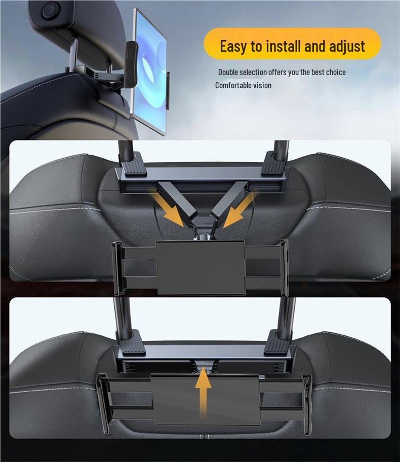 Rotating Telescopic Car Headrest Phone & Tablet Holder with Back Pillow for Rear Seat Entertainment