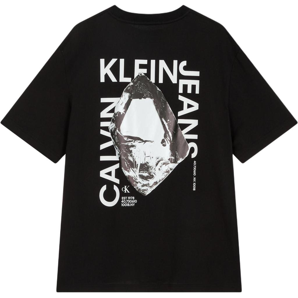 Calvin Klein Loose Modern Metallic Logo Crew Neck Short Sleeve T-Shirt Men Tops Black J324759-BEH