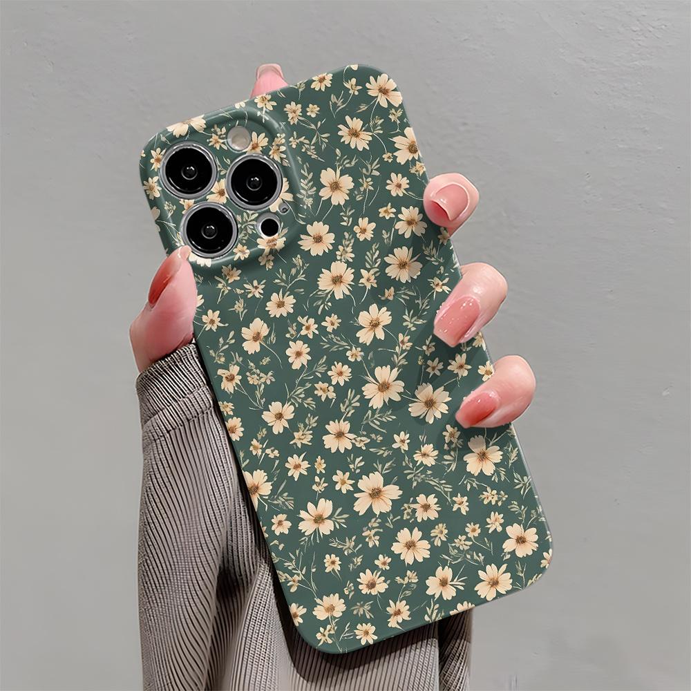 Small flower green design phone case suitable for iPhone 17 16 15 14 13 12 11 Pro/Max/Plus anti drop and shockproof back cover