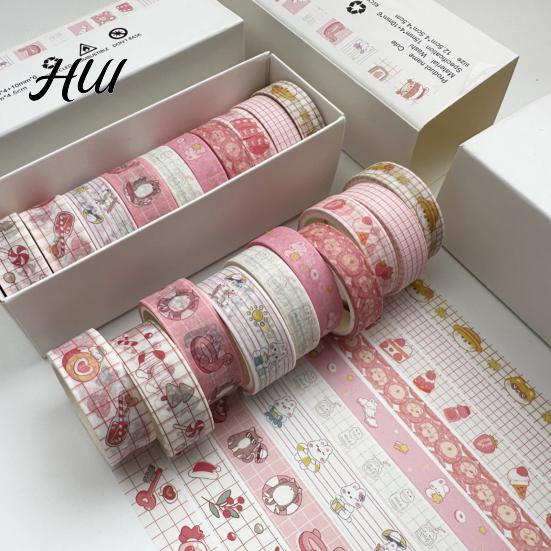 Scrapbooking Tape 10 Rolls Washi Set, Retro Plaid Cartoon Adhesive Tape, Decorative Masking for DIY Art Crafts, Journaling, Scrapbooking, Gift