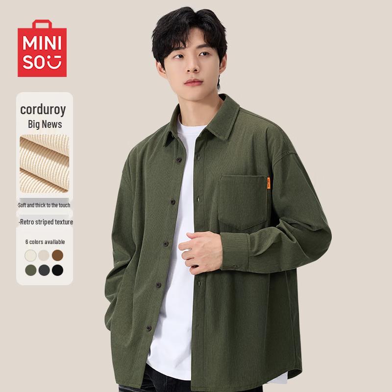 MINISO Men s Vintage Corduroy Long Sleeve Shirt M