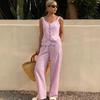 Cross-border Foreign Trade Temperament Sleeveless Suspenders Single-breasted Pink Top Cross-border Casual Women's Trousers New Two-piece Set