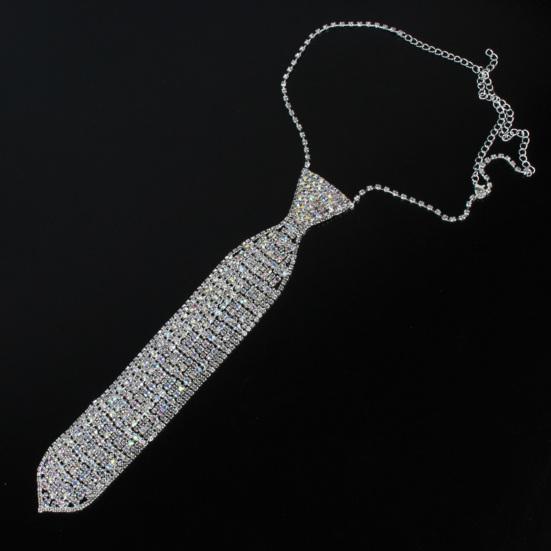 Rhinestone Necktie Necklace Sparkly Long Necktie Fashionable Jewelry Necklace Shiny for Women Men Party Wedding Prom