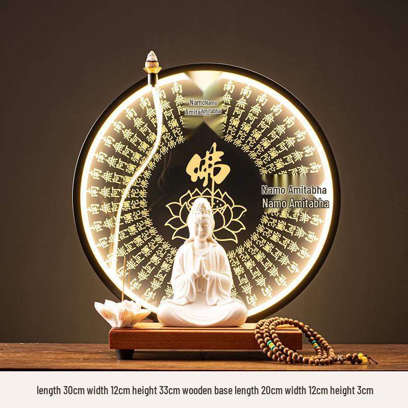 Ceramic Seated Guanyin On Lotus with Light Ring and Anjali Mudra for Home Decor