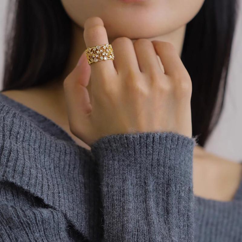 Unique Vintage Style Lace Water Drop Adjustable Copper Ring For Women Fashion Jewelry