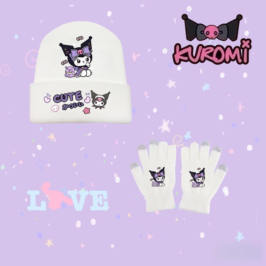 Kuromi Knit Hat & Gloves Set for Teens - Warm, Stylish & Fun