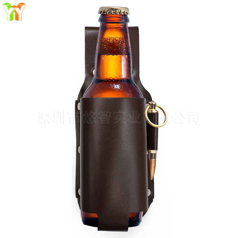 PU Leather Beer Bottle Holder Waist Clip for 330ml 500ml Cans Outdoor Fishing Hiking Camping, Beer Bottle Waist Holder