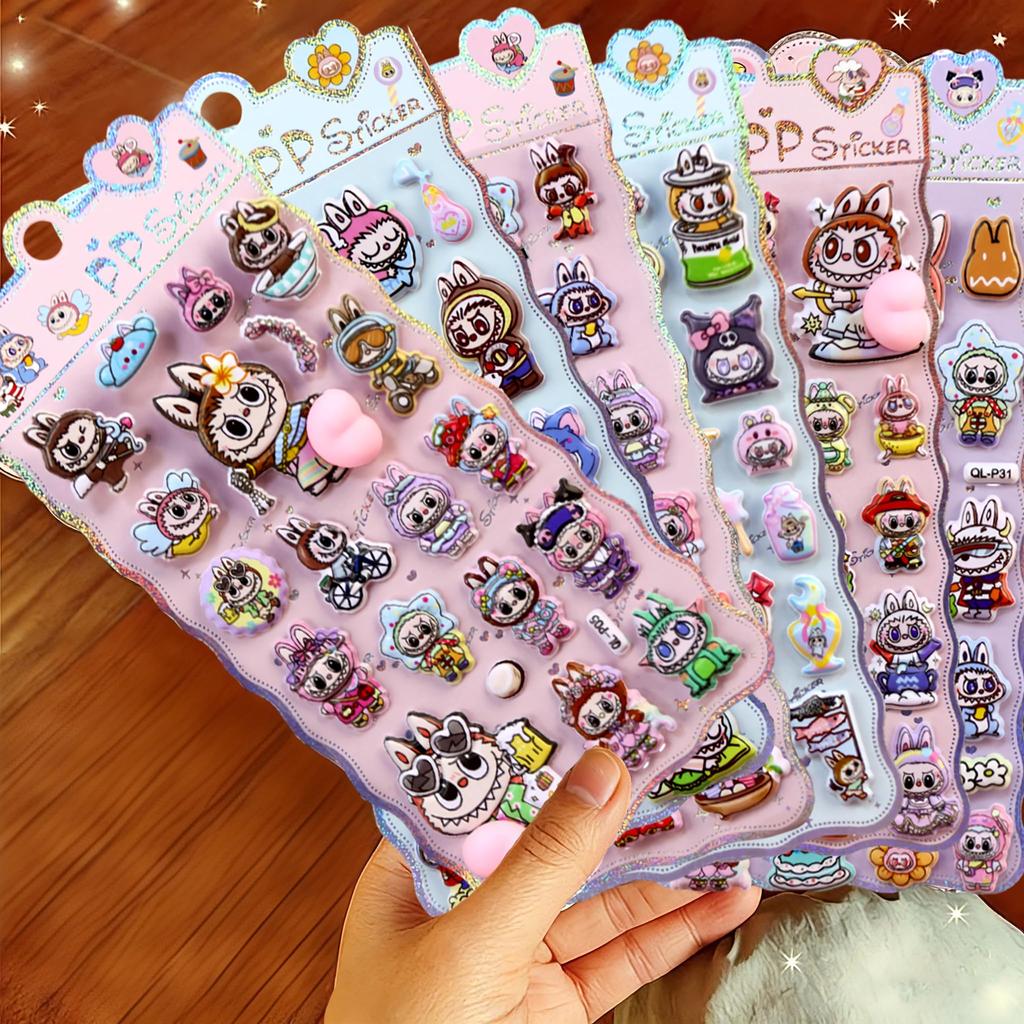 Set of 6 Squishy Butt 3D Tactile Design for Smartphone DIY Cute Animal Gifts for Boys and Girls Stickers, Marble-Shaped, Planners, Cases, Decorations,