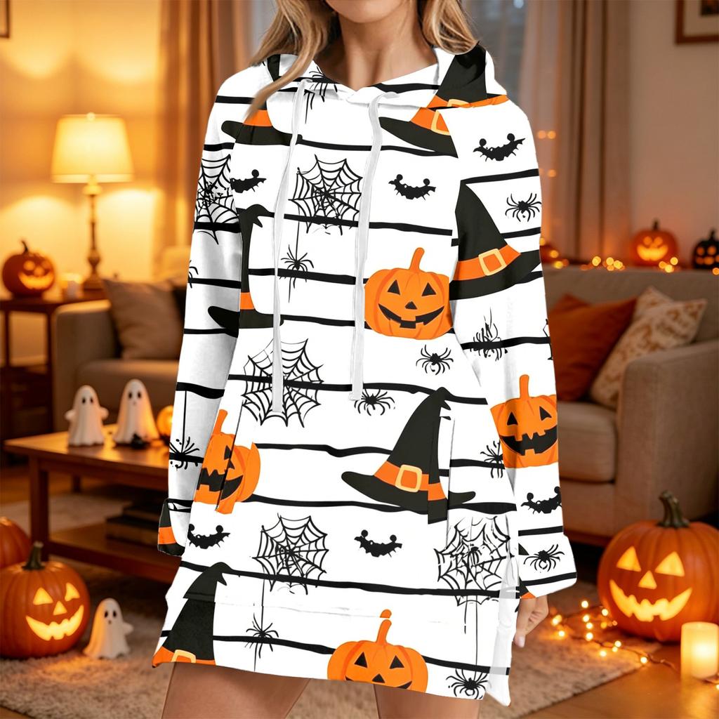 Women's Fashion Casual Long Sleeve Hoodie with Halloween Print for Fall