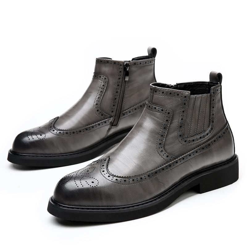 Leisure Walk Male Business Shoes Comfortable Mens Ankle Boots Fashion Slip on Chelsea Boots British Style Comfy Brogue Footwear