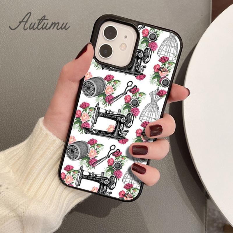 Sewing Machine Tailor Elements Phone Case for iPhone 11 12 13 14 Pro Max Mini XR XS SE 2020 7 8 Plus Samsung S21 S22 Shell