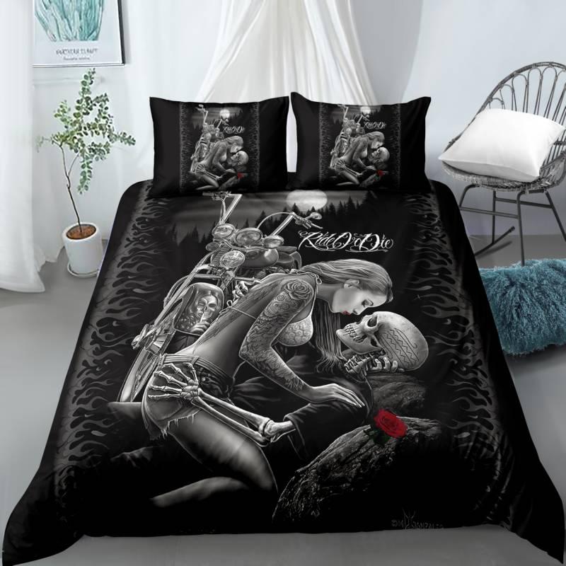 Skull Duvet Cover Set Queen Black Skeleton Paisley Floral Pattern Bedding Set For Teen Adult Polyester Halloween Comforter Cover