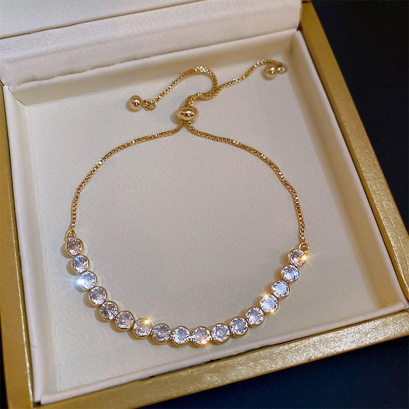 South Korea Dongdaemun Square Zircon Adjustable Bracelet Women's Simple Light Luxury Bracelet Personality Temperament High-end Jewelry