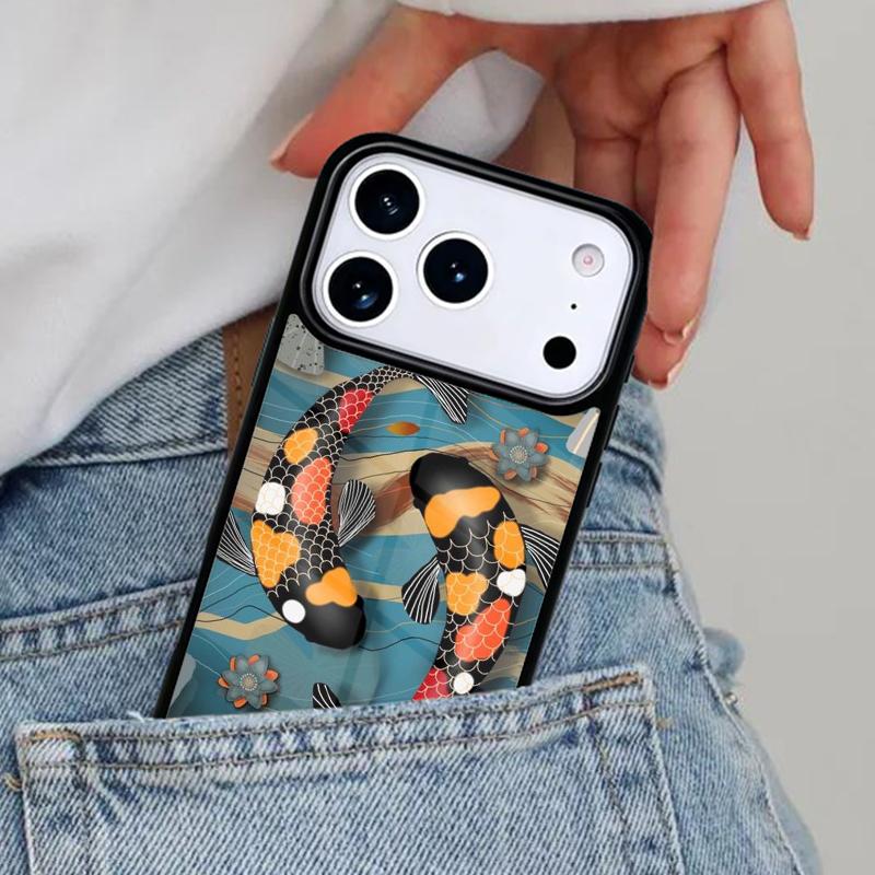 Japanese Koi Fish Phone Case for iPhone 16e 15 14 13 12 17 Pro Max Plus Air 17pro Cover Coque