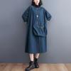 Dimanaf 2023 Women Plus Size Summer Dress Solid Fashion Casual Denim Basic Long Dress Cotton Vintage Loose Blue Clothing