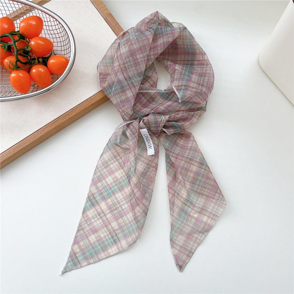 Cravat Flower Scarf Bow Ties Long Ribbon Scarves Plaid Pattern Long Silk Scarf  Scarf Accessories