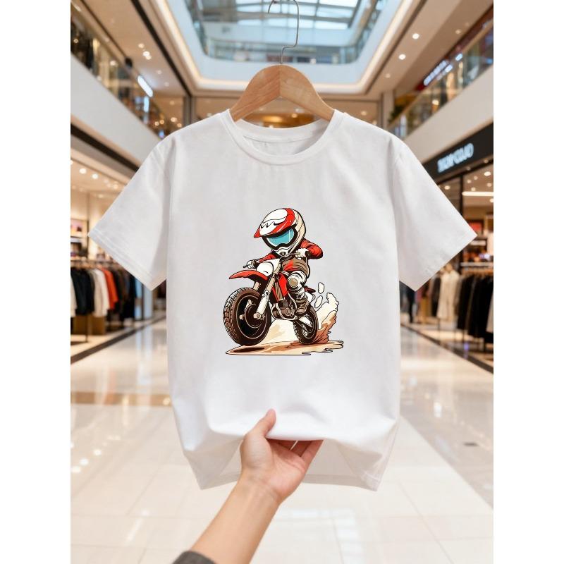 European sizes Boys Motocross Print Short-Sleeve Shirt 110 белый
