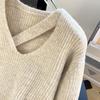 High-quality Collar Cut-out Pullover Sweater Women's Autumn and Winter Korean Version Thickened Design Sense Niche Lazy Style Knitwear