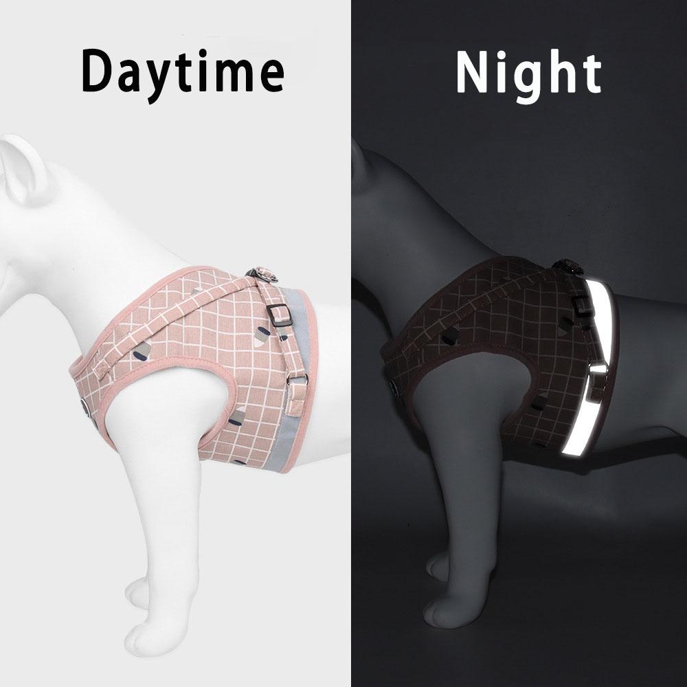 Dog Vest Chest Harness with Leash Reflective Breathable Cat Dog Chest Harness Cute Printed Comfortable Mesh Pet Tow Leash