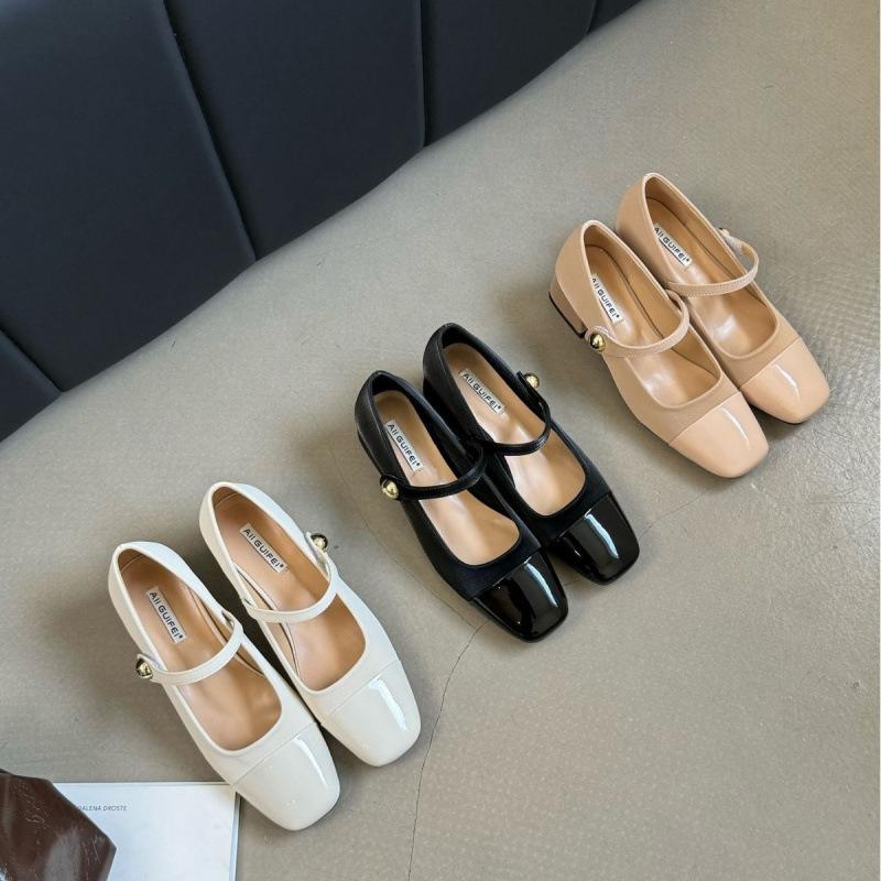 

2025 весна и осень новая мода универсальные туфли Мэри Джейн на толстом каблуке женская обувь французский средний каблук вечерние квадратный носок 40 телесный