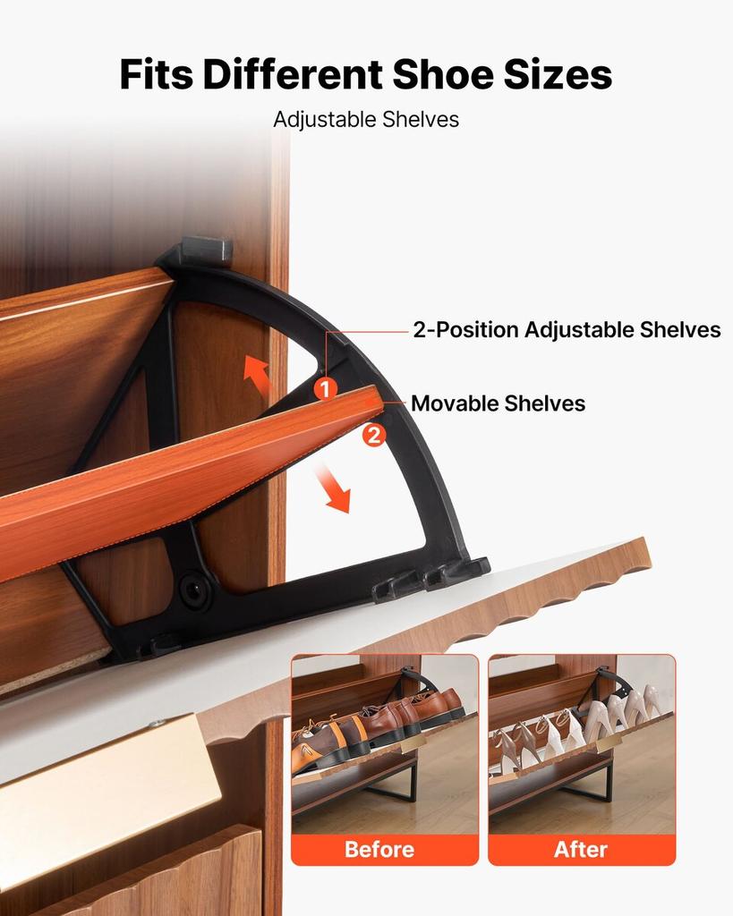 Shoe Cabinet with 2 Flip Drawers, Mid-Century Shoes Storage Cabinet with Anti-Tipping Device, Freestanding Fluted Shoe Organizer, Ideal for Entrance,