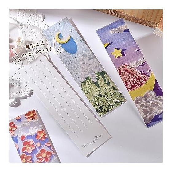 Moin Moin Bookmark Set - Oil Painting Art, 30 Designs, Realistic 3D Effect, Cute Pink Moon & Flower Field Theme, "Flower, Sea & Moon" Design, Extra