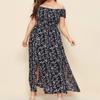 Ladies' Casual Bohemian One Neck Slit Dress Long Small Floral Skirt