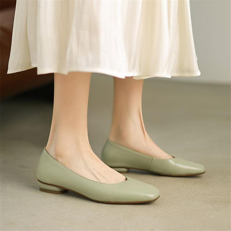 Fashion 2025 Spring/summer Shallow Mouth Square Toe Loafers Shoes for Women Cow Leather Woman Shoes Fashion Concise Low Heel Women Pumps