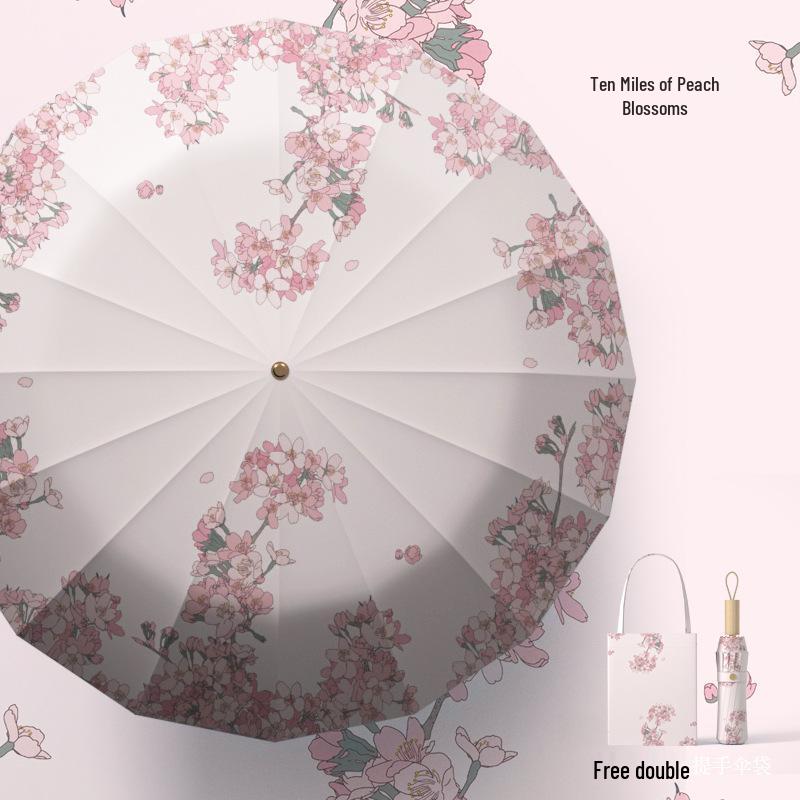 32-Bone Folding Dual-Use Women's Umbrella - Sun & Rain Protection, Anti-UV, Enlarged, Reinforced, Thickened Sunshade