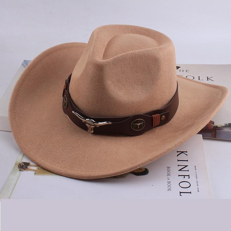 Western Cowboy Style Tibetan Bull Head Accessories Fashion Top Hat Autumn/Winter New Collection Deer Skin Velvet Large Edge Riding Hat