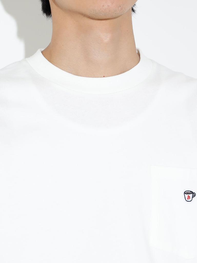 T-Shirt Coffee Embroidery Crew Neck Cut and Sewn WEISS XL [Beams Heart] L/S Herren