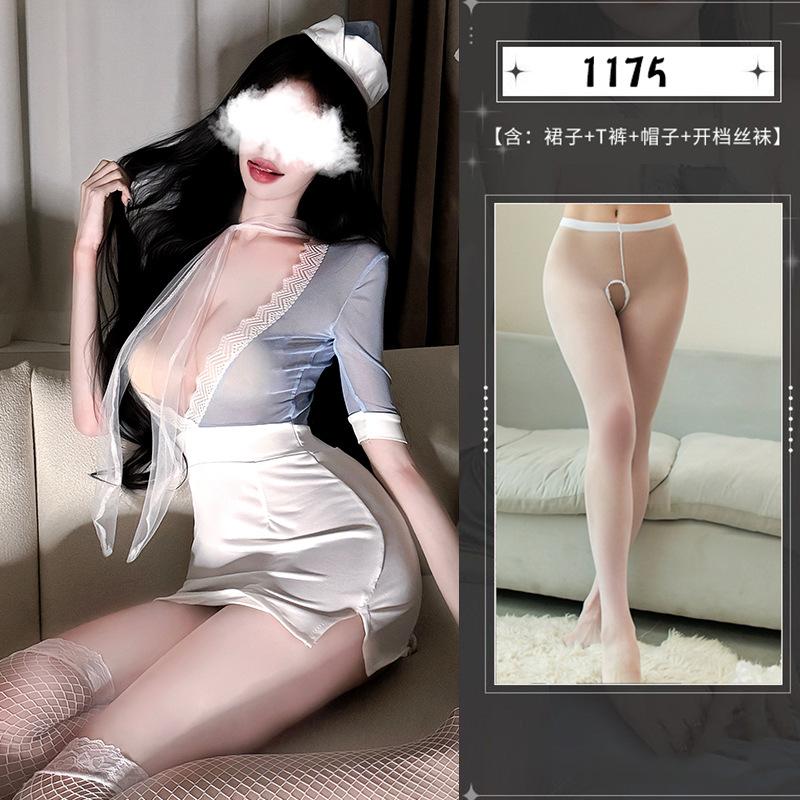 Sexy Sexy One-piece Secretary Hip Skirt Deep V Open Placket Uniform Temptation Pajamas Skirt Set